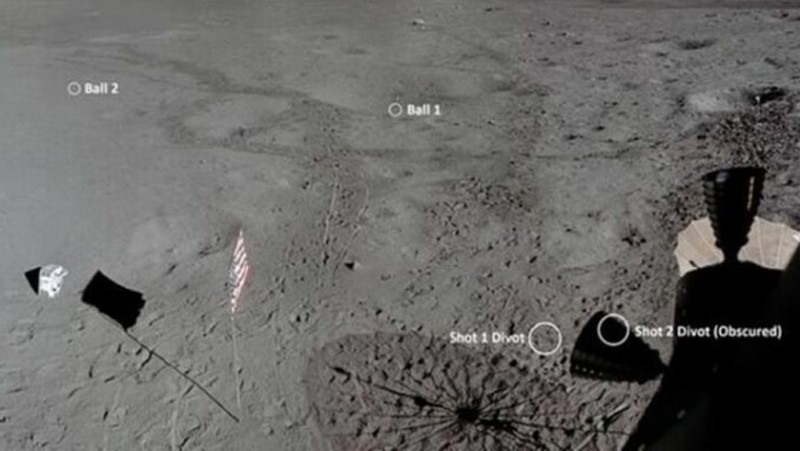 Bức không ảnh ghi lại vị trí đánh bóng của Shepard trên Mặt Trăng năm 1971. Ảnh: NASA 