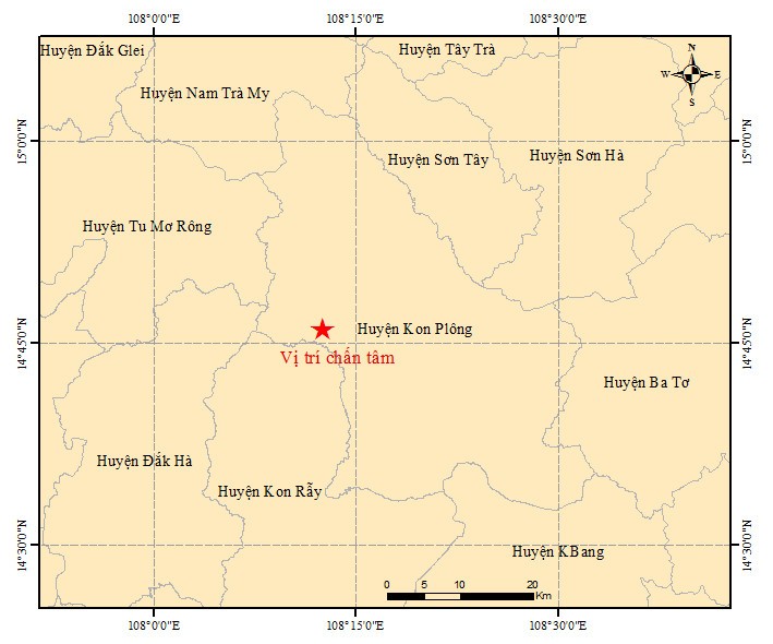 Động đất 4,7 độ richter tại huyện Kon Plông gây rung lắc mạnh