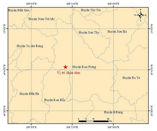Động đất 4,7 độ richter tại huyện Kon Plông gây rung lắc mạnh