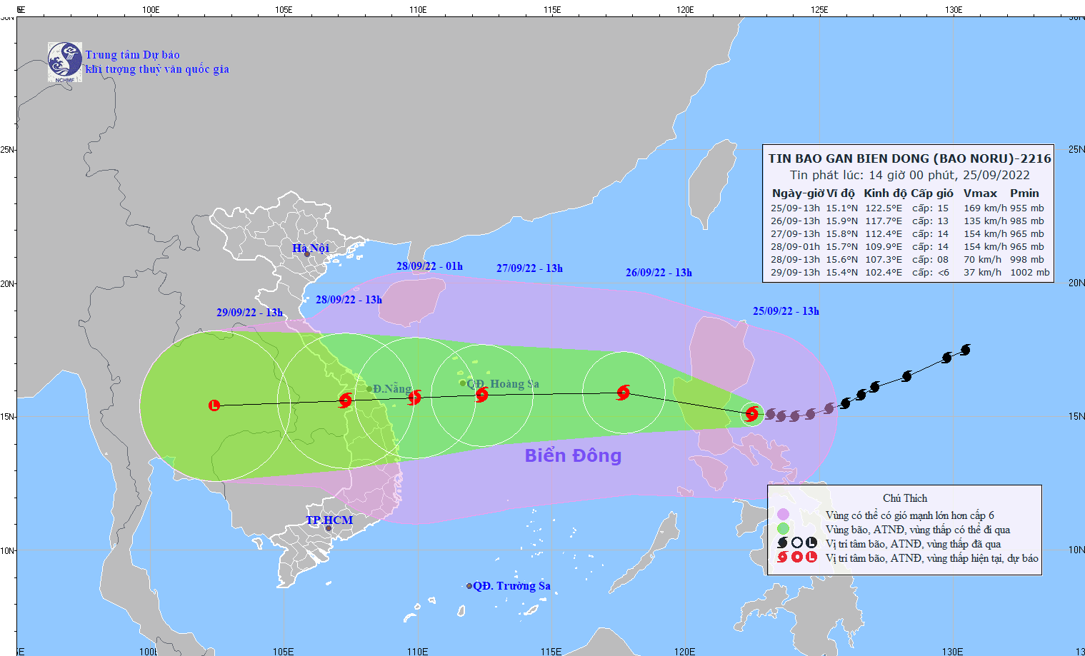 Vị trí bão Noru vào hồi 13 giờ ngày 25/9.