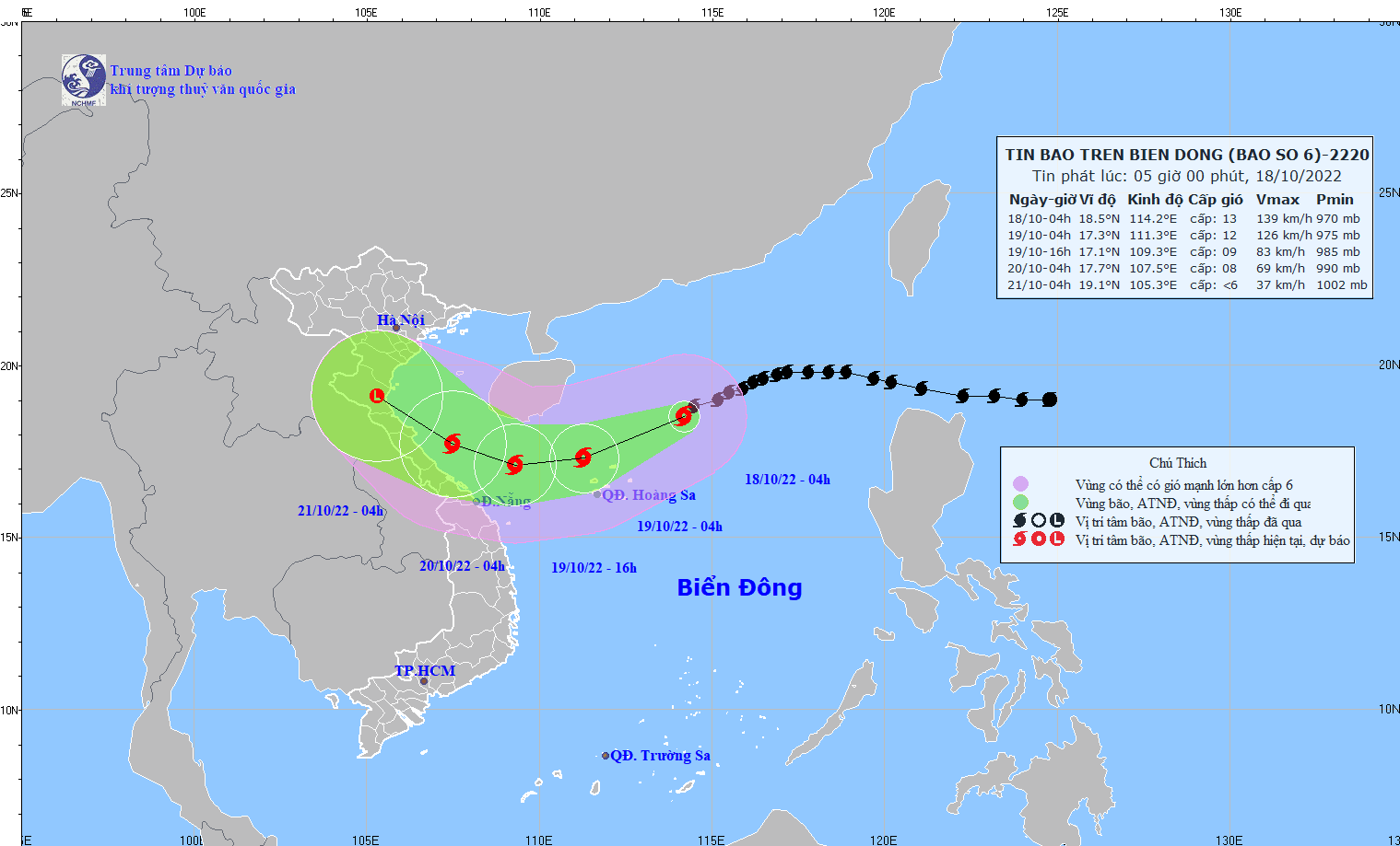 Tin bão sáng ngày 18/10: Bão số 6 sẽ suy yếu thành vùng áp thấp, gây mưa lớn, biển động dữ dội