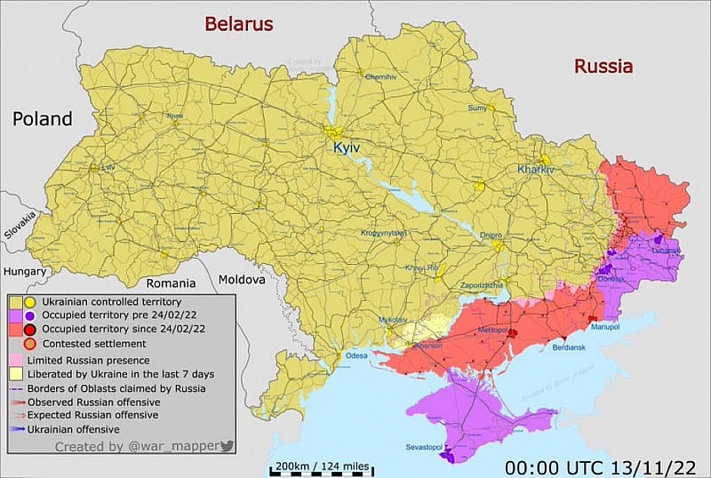 Bản đồ tình hình chiến sự tại Ukraine hiện tại. Ảnh: Topwar.ru