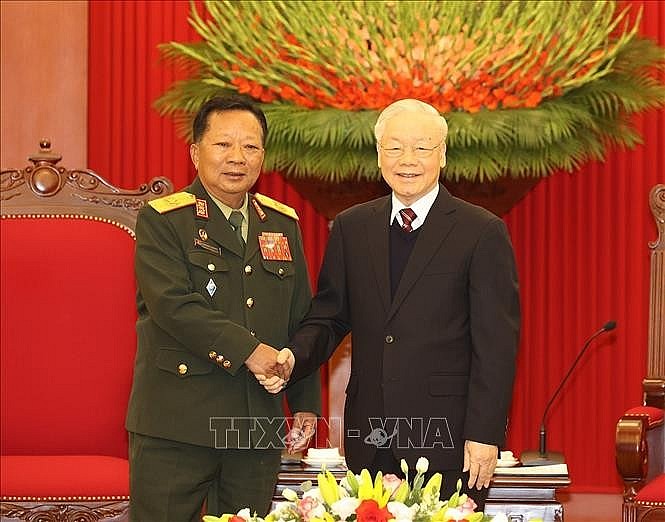 Tổng Bí thư Nguyễn Phú Trọng tiếp Đại tướng Chansamon Chanylath, Ủy viên Bộ Chính trị, Phó Thủ tướng, Bộ trưởng Bộ Quốc phòng Lào