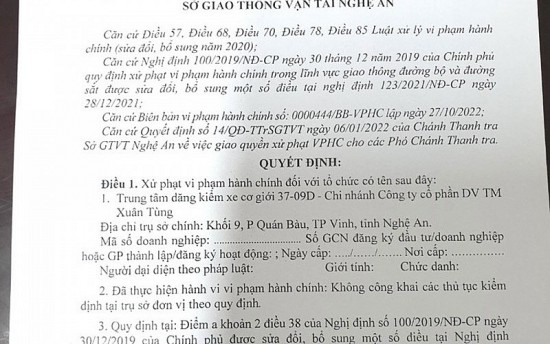 Xử phạt 2 trung tâm đăng kiểm tại Nghệ An