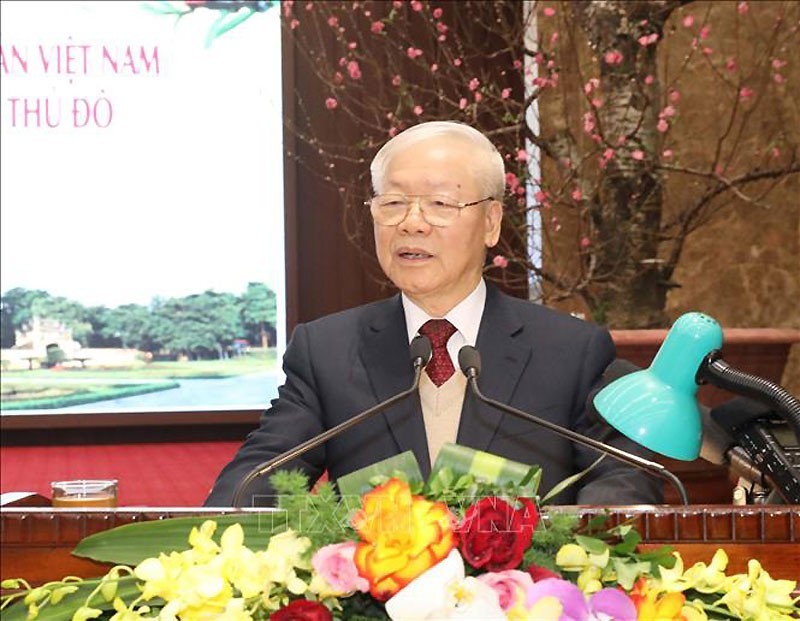 Tổng Bí thư Nguyễn Phú Trọng thăm, chúc Tết Đảng bộ, chính quyền và nhân dân Hà Nội