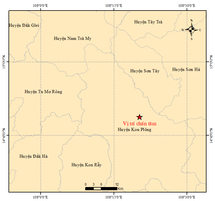 Kon Tum: Động đất 3,9 độ richter tại huyện Kon Plông