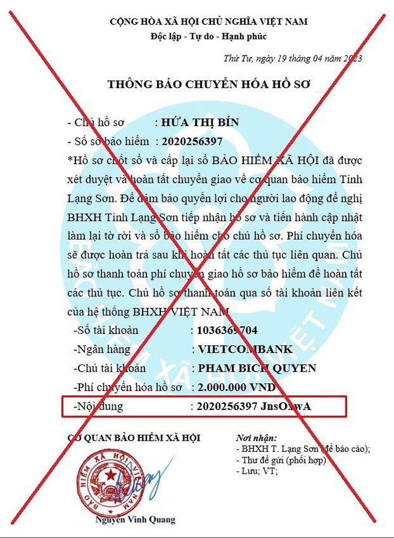 Lạng Sơn: Xuất hiện tình trạng giả mạo cơ quan Bảo hiểm xã hội Việt Nam để lừa đảo