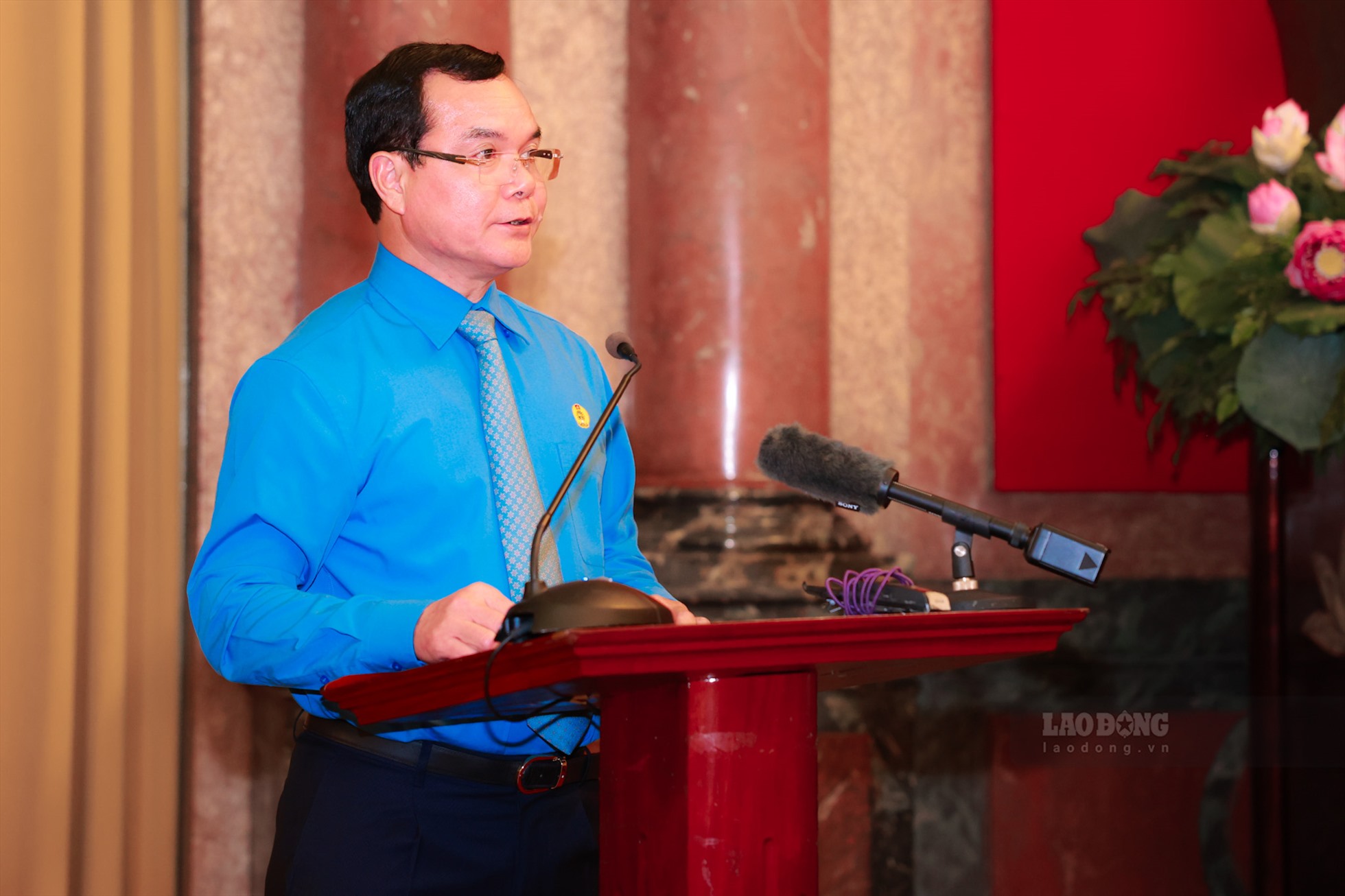 Chủ tịch Tổng Liên đoàn Lao động Việt Nam Nguyễn Đình Khang phát biểu tại buổi gặp mặt. Ảnh: Hải Nguyễn