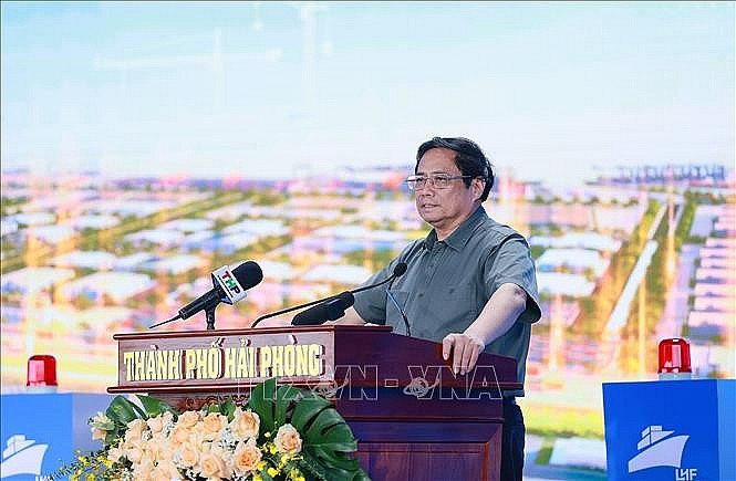 Thủ tướng Phạm Minh Chính phát biểu tại Lễ khởi công dự án. Ảnh: Dương Giang/TTXVN