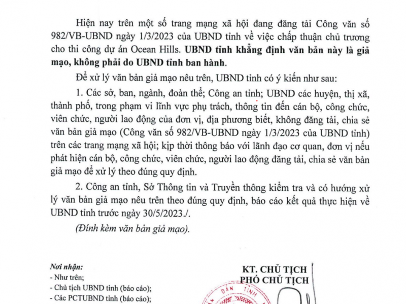Phát hiện văn bản giả mạo quyết định của UBND tỉnh Khánh Hòa