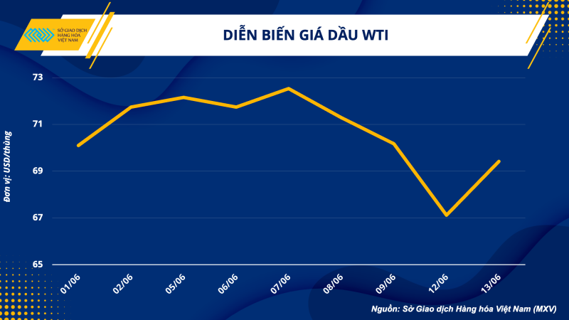 Thị trường hàng hoá hôm nay 14/6: Giá dầu WTI tăng mạnh 3,43% lên mức 69,42 USD/thùng; Giá kim loại khởi sắc