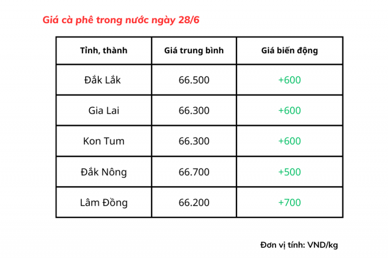 Giá cà phê hôm nay ngày 28/06