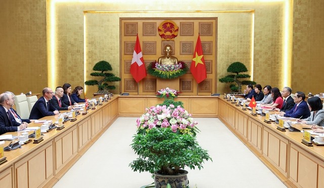 Hai nhà lãnh đạo đánh giá quan hệ hợp tác Việt Nam - Thụy Sĩ thời gian qua phát triển tích cực trên các lĩnh vực - Ảnh: VGP