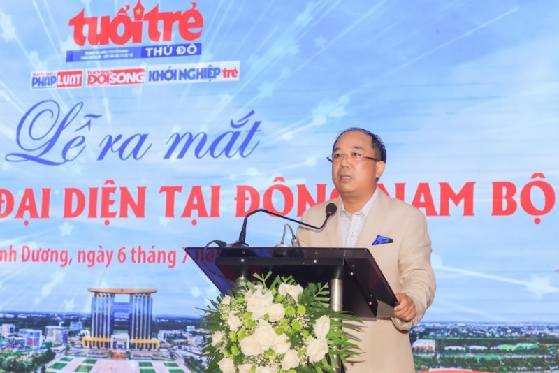Ông Nguyễn Mạnh Hưng, Tổng Biên tập báo Tuổi trẻ Thủ đô phát biểu tại buổi lễ