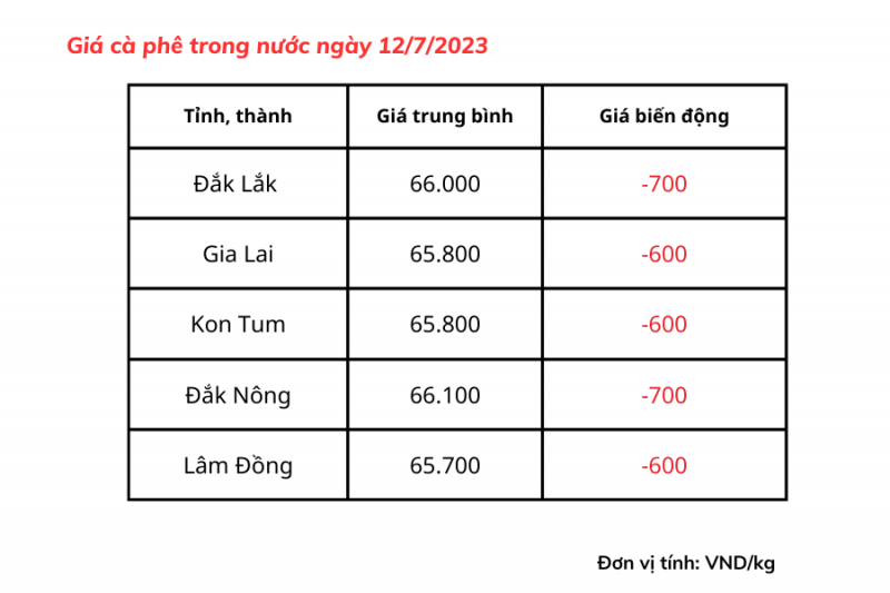 Giá cà phê hôm nay ngày 12/7/2023: Giá cà phê trong nước giảm tới 700 đồng/kg