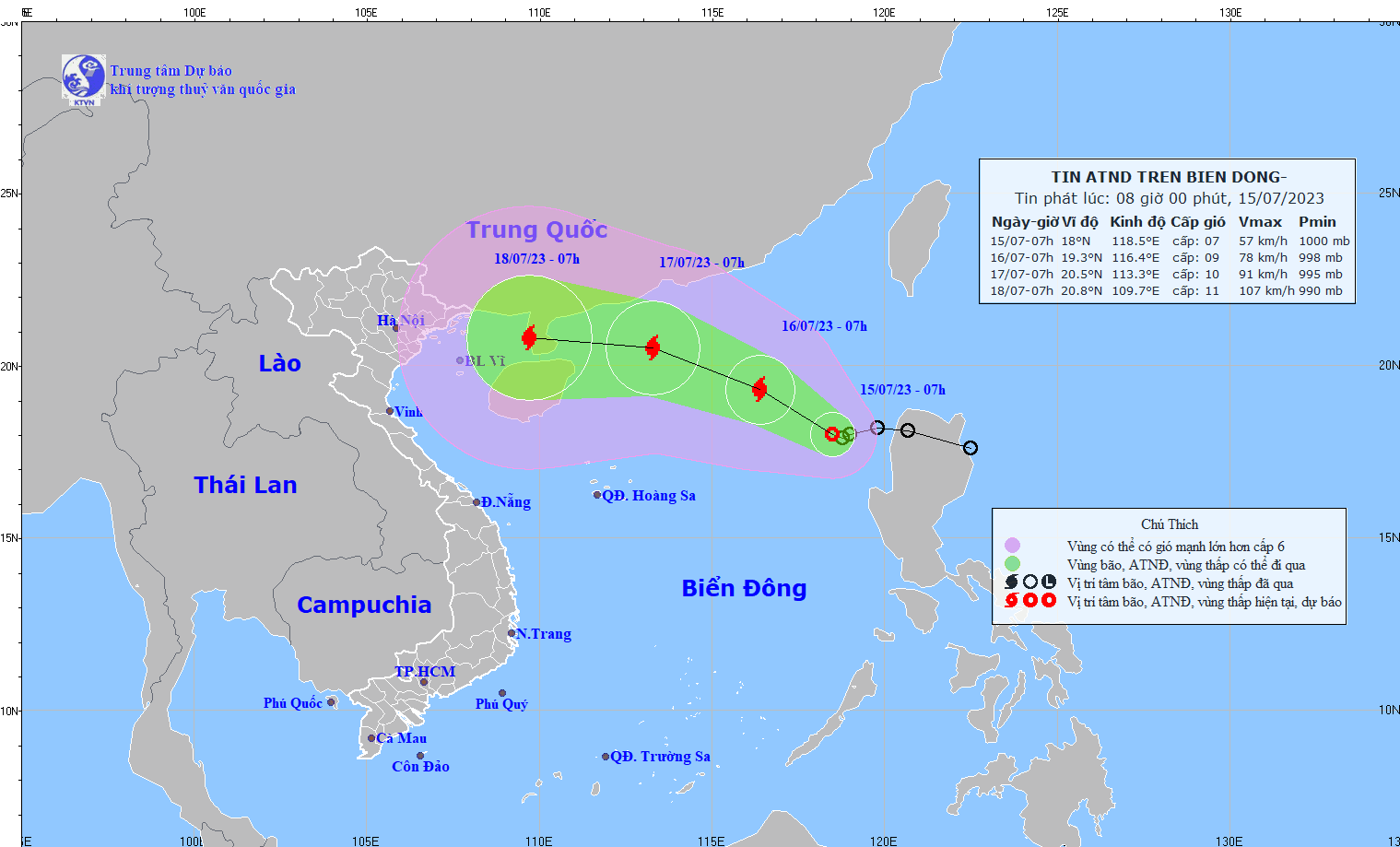 Cập nhật hướng đi của áp thấp nhiệt đới trên biển Đông