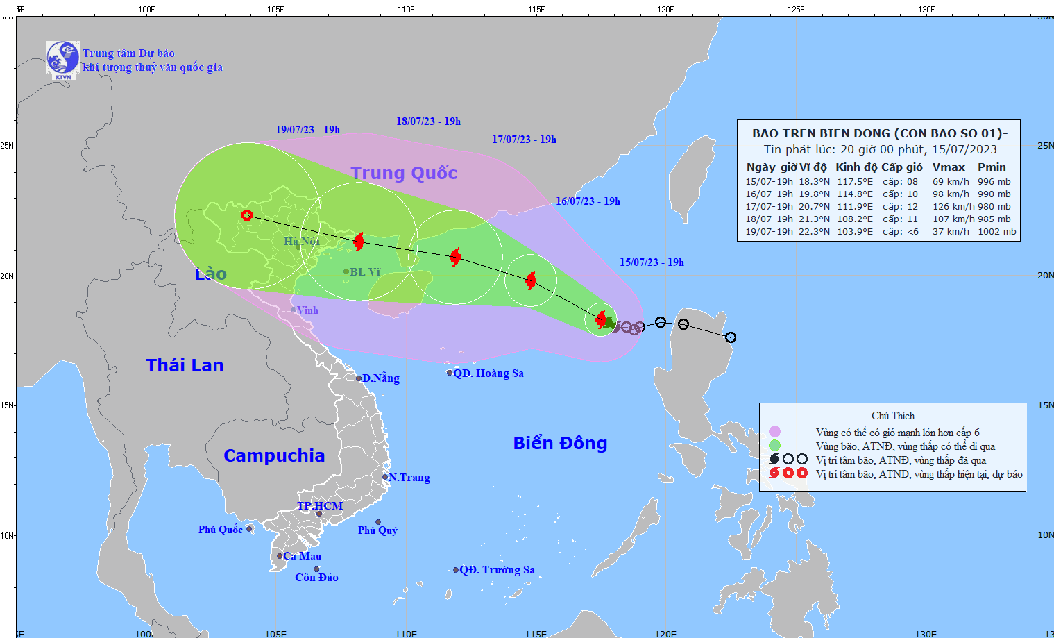Hướng đi của bão số 1 (TALIM) ảnh hưởng nhiều khu vực Bắc biển Đông