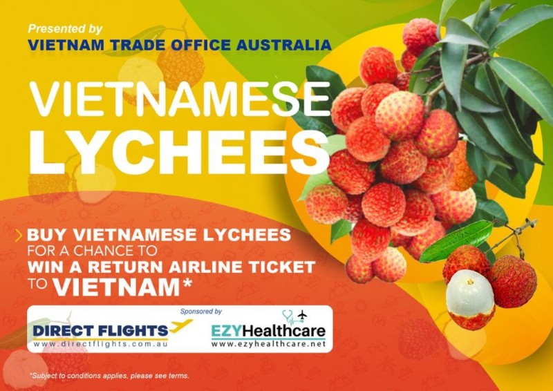 Để được bốc thăm trúng thưởng 01 vé máy bay khứ hồi chặng Australia - Việt Nam, người mua vải tại Australia từ ngày 17 đến ngày 31 tháng 7, vui lòng gửi bản sao hóa đơn, biên nhận mua hàng đến địa chỉ email: lychees2023@directflights.net