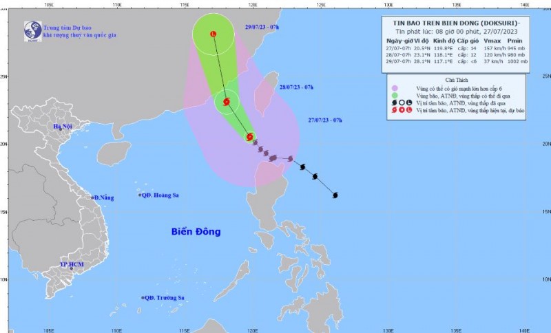 Bão số 2, siêu bão Doksuri đã vào Biển Đông gió giật cấp 17, cột sóng cao 10m