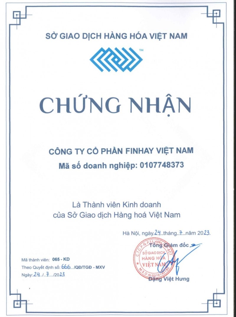 Công ty Finhay chính thức trở thành thành viên kinh doanh của Sở Giao dịch Hàng hóa Việt Nam