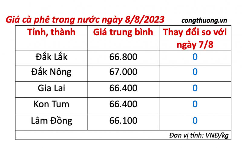 Giá cà phê hôm nay ngày 8/8/2023: Giá cà phê trong nước duy trì ổn định