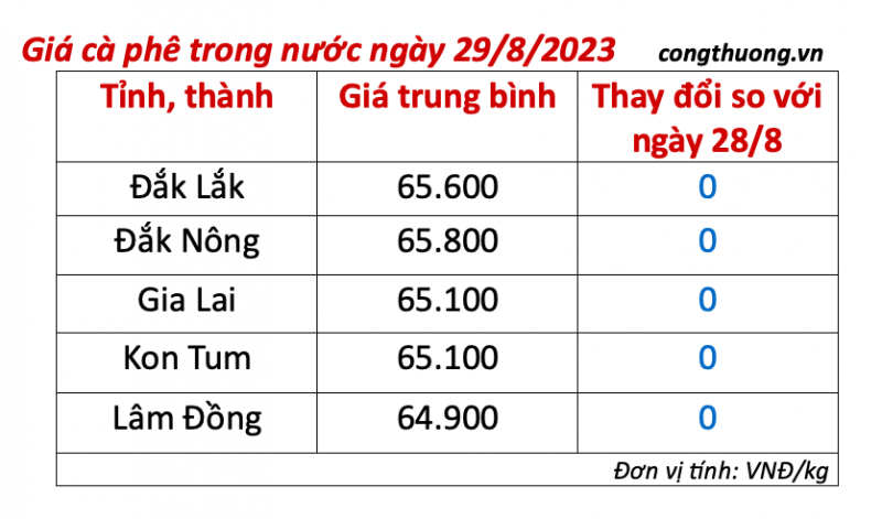 Giá cà phê hôm nay, ngày 29/8/2023: Giá cà phê trong nước cao nhất 65.800 đồng/kg