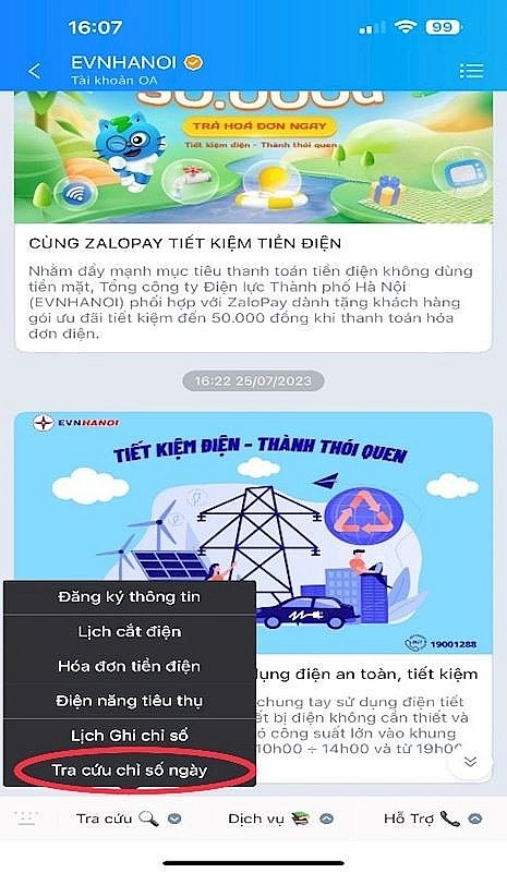 Tra cứu lượng điện tiêu thụ trên app EVNHANOI