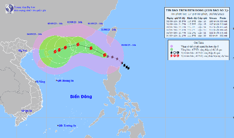 Bão Saola vào biển Đông chính thức trở thành cơn bão số 3
