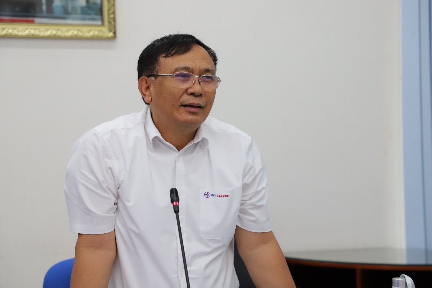 Ông Trần Phú Thái – Chủ tịch HĐQT EVNGENCO2 trình bày một số ý kiến với đoàn công tác