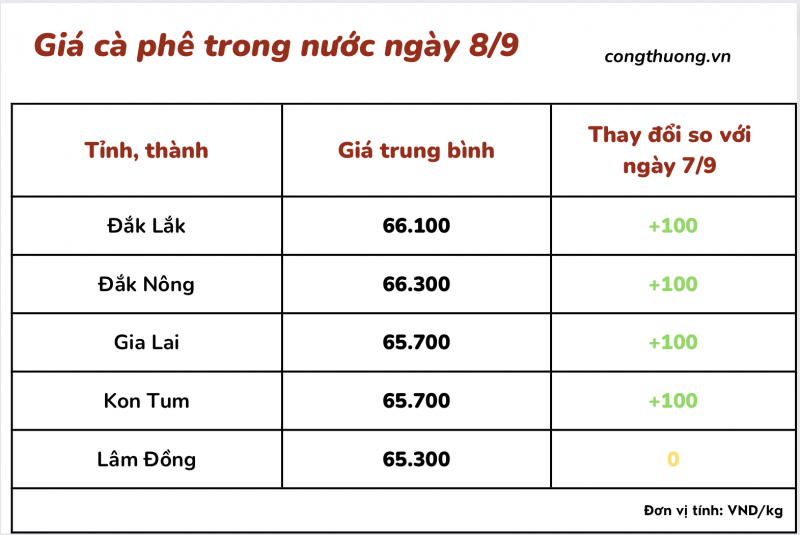 Giá cà phê 8/9, giá cà phê trong nước ngày 8/9/2023