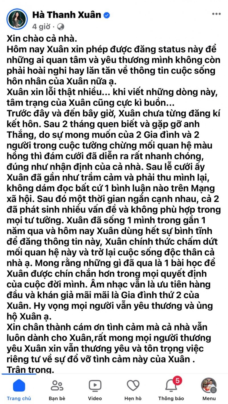 Hé lộ nguyên nhân ca sĩ Hà Thanh Xuân chia tay "vua cá Koi"