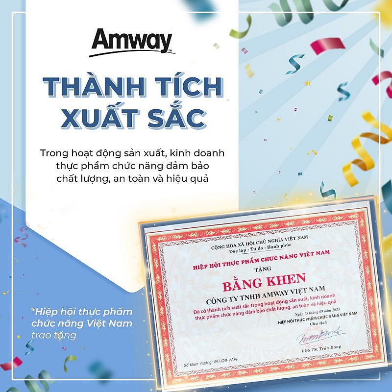 Amway Việt Nam lần thứ 11 nhận giải thưởng sản phẩm vàng vì sức khỏe cộng đồng