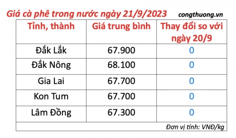 Giá cà phê hôm nay, ngày 21/9/2023: Giá cà phê trong nước cao nhất 68.100 đồng/kg