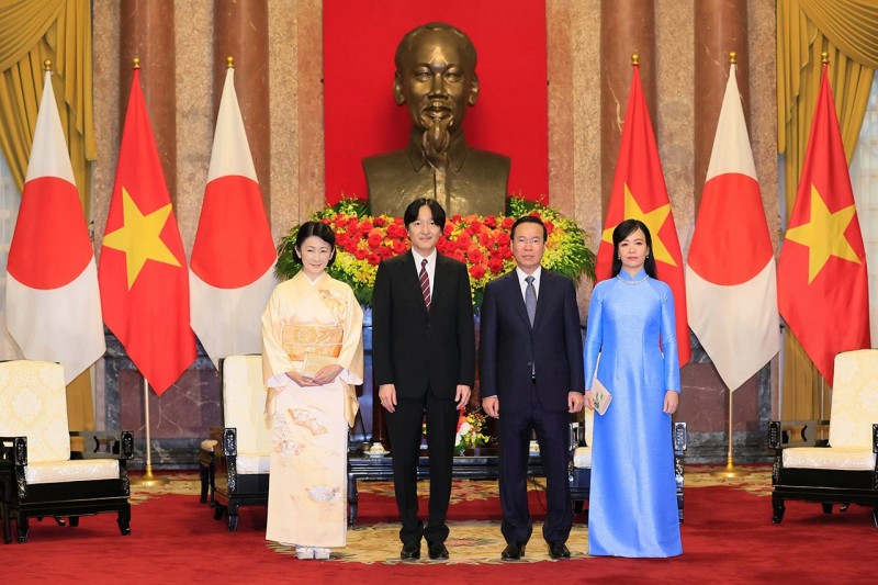 Chủ tịch nước Võ Văn Thưởng tiếp Hoàng Thái tử Nhật Bản Akishino. Ảnh: TTXVN.