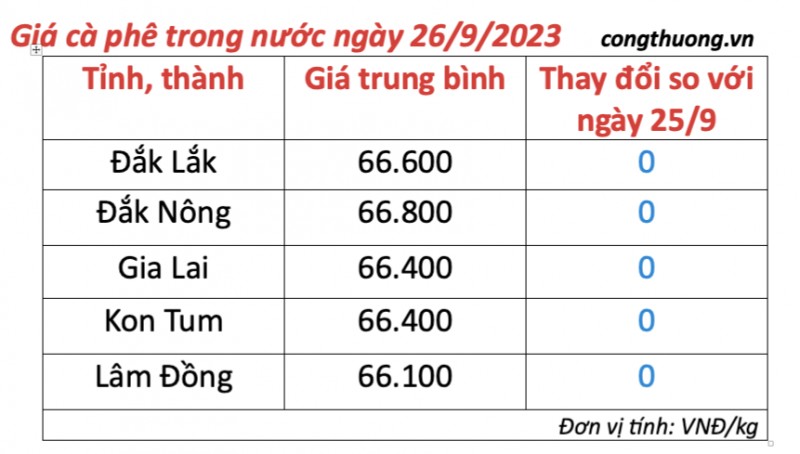 Giá cà phê hôm nay, ngày 26/9/2023: Giá cà phê trong nước