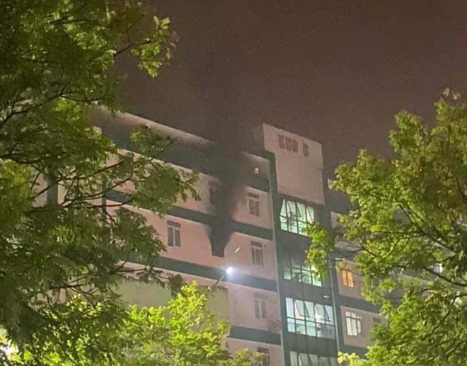 Khu vực phát hiện đám cháy tại tầng 6, Bệnh viện đa khoa khu vực Cẩm Phả, tỉnh Quảng Ninh - Ảnh người dân cung cấp