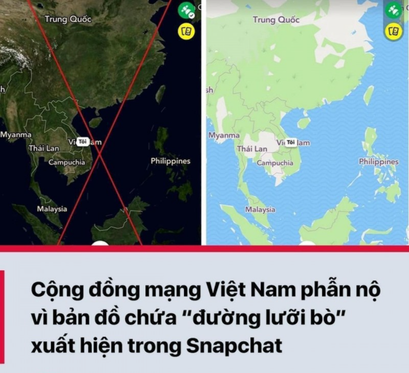 Cộng đồng mạng tẩy chay ứng dụng Snapchat vì hiển thị bản đồ “đường lưỡi bò” phi pháp