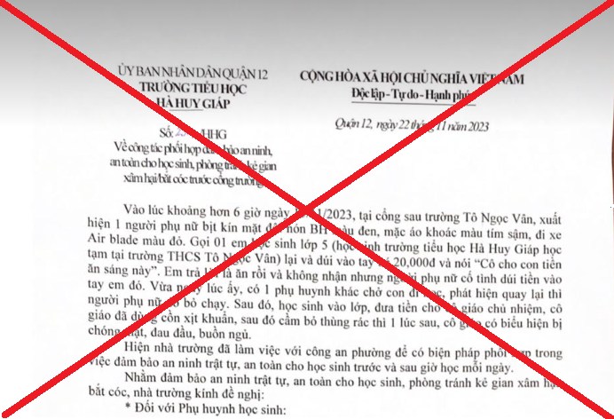TP. Hồ Chí Minh: Giải oan cho người bị hiểu lầm là cho tiền rồi dàn cảnh bắt cóc học sinh