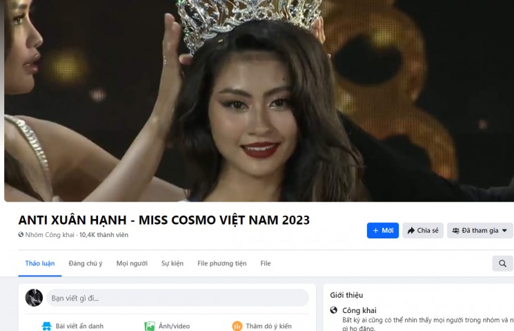hoa hau bui thi xuan hanh bi lap group anti fanpage miss cosmo vietnam 2023 bi nem da