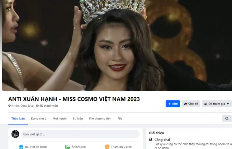 Miss Bui Thi Xuan Hanh was set up in an anti group, Miss Cosmo Vietnam 2023 Fanpage was stoned