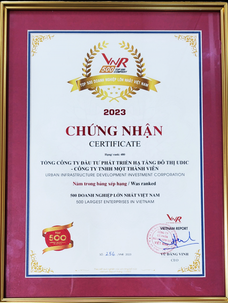 UDIC 7 năm liên tiếp lọt Top 500 Doanh nghiệp lớn nhất Việt Nam
