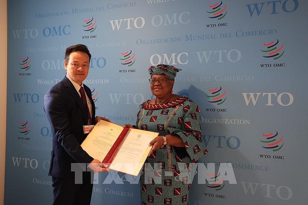 Đại sứ Mai Phan Dũng cùng Tổng Giám đốc WTO Ngozi Okonjo-Iweala. Ảnh: TTXVN