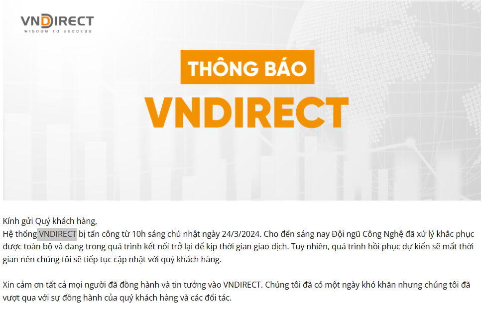 Hệ thống giao dịch của VNDirect bị tấn công, nhà đầu tư lo lắng mất cơ hội