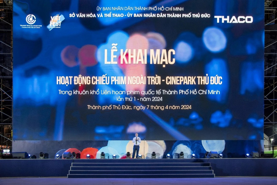 TP.  Hồ Chí Minh  Ông Phạm Văn Tài - Tổng Giám đốc THACO phát biểu tại Lễ khai mạc hoạt động chiếu phim ngoài trời - CinePark Thủ Đức