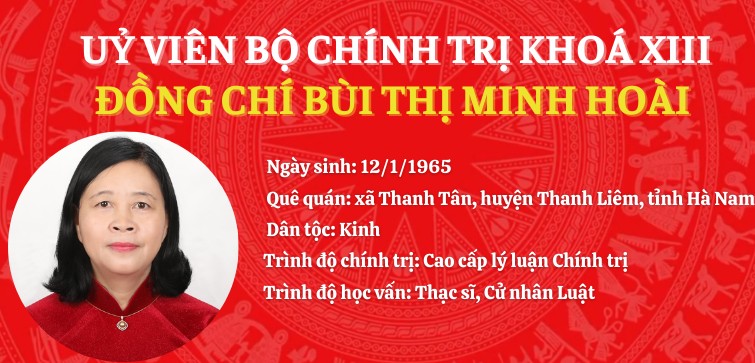 Infographic: Tiểu sử tân Uỷ viên Bộ Chính trị khoá XIII Bùi Thị Minh Hoài