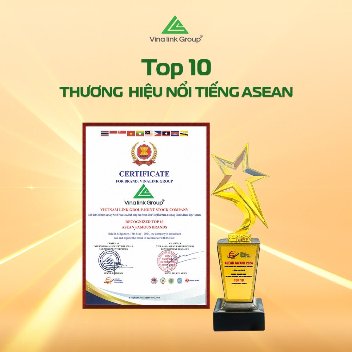 Vinalink Group: Top 10 thương hiệu nổi tiếng ASEAN