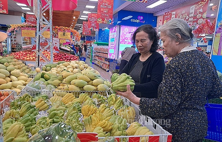 Người tiêu dùng mua trái cây tại Siêu thị Co.opmart Hà Nội (ảnh Nguyễn Hạnh)