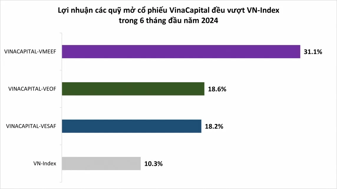 Quỹ cổ phiếu VINACAPITAL-VMEEF đạt lợi nhuận dẫn đầu toàn thị trường quỹ mở Việt Nam trong nửa đầu 2024