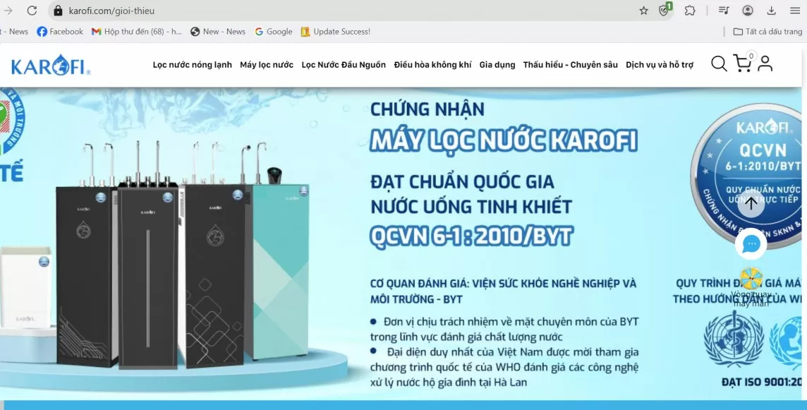 Quảng cáo máy lọc nước đạt QCVN 6-1:2010/BYT, Karofi thử nghiệm ra sao?