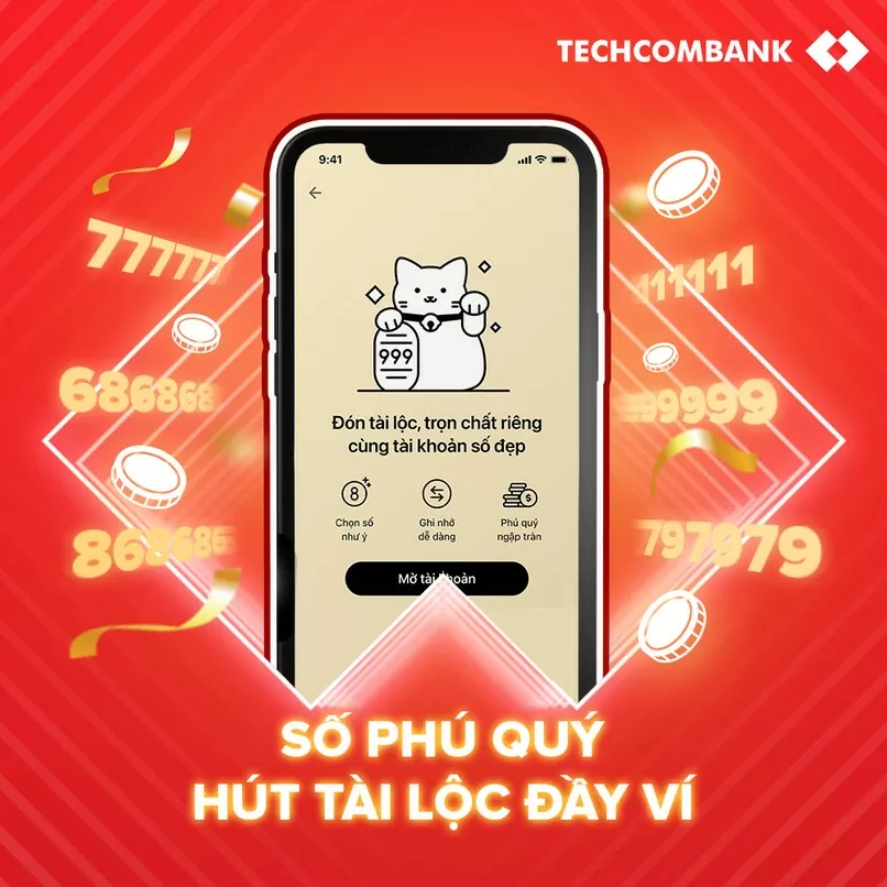 Mở tài khoản số đẹp Techcombank tài lộc, may mắn chỉ với 0 đồng